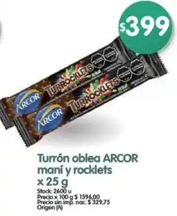 Supermercados Buenos Días Turrón oblea ARCOR maní y rocklets oferta