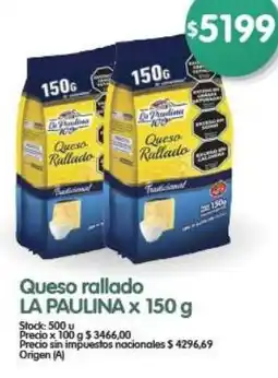 Supermercados Buenos Días Queso rallado LA PAULINA oferta