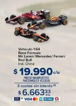 Carrefour Vehículo 1:64 Race Fórmula Mc Laren/Mercedes/Ferrari/Red Bull Ind. China oferta
