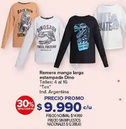 Carrefour Tex remera manga larga estampada dino oferta