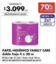 Papel higiénico family care doble hoja