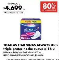 Disco Always - toallas femeninas xtra triple protec noche suave oferta