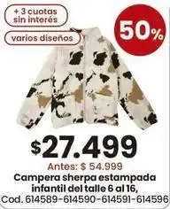 Campera sherpa estampada infantil del talle 6 al 16, cod. 614589-614590-614591-614596