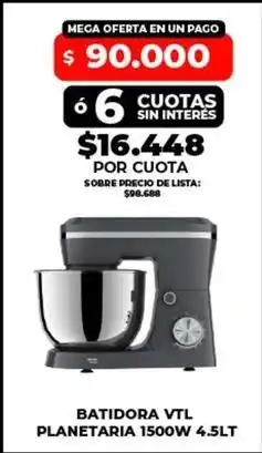 Supermayorista Vital 66 - batidora vtl planetaria 1500w 4.5lt oferta