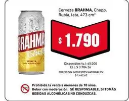 Cooperativa Obrera Brahma - cerveza rubia, lata oferta