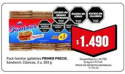Cooperativa Obrera Primer precio - galletitas sándwich, clásicas oferta
