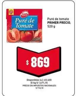 Cooperativa Obrera Primer precio - puré de tomate oferta