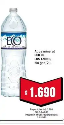 Cooperativa Obrera Eco de los andes - agua mineral sin gas oferta