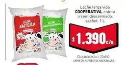 Cooperativa Obrera Vida - leche larga entera o semidescremada, sachet oferta