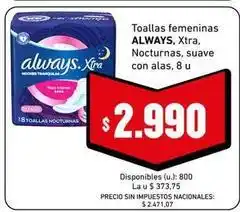 Cooperativa Obrera Always - toallas femeninas nocturnas, suave con alas oferta