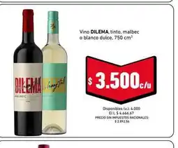 Cooperativa Obrera Dilema - vino tinto, malbec o blanco dulce oferta