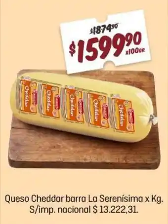 La serenisima queso cheddar barra