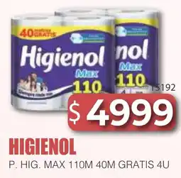 Masivos Higienol p. hig. max 110m 40m gratis 4u oferta