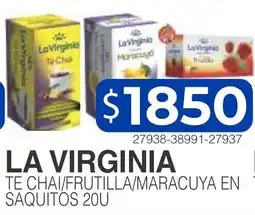 Masivos La virginia te chai/frutilla/maracuya en te saquitos 20u oferta