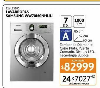 Lavarropas samsung ww70m0nhuu 7k cf 1000rpm plata