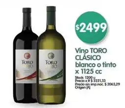 Supermercados Buenos Días Vino toro clásico blanco o tinto oferta