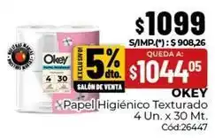 Diarco Okey - papel higi0999enico texturado 4 un. x 30 mt oferta