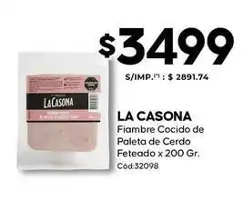 La casona - fiambre cocido de paleta de cerd feteado x 200 gr. cód:32098