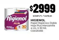 Diarco Higienol - papel higi00enico doble hoja plus manzanilla 4 un. x 30 mt. c00d:26466 oferta