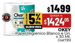Diarco Okey - papel higi0991enico blanco 4 un. x 30 mt oferta