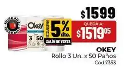 Diarco Okey - rollo 3 un. x 50 paños cód:7353 oferta