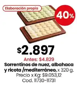 Coto Sorrentinos de nuez, albahaca y ricota /mediterráneo oferta