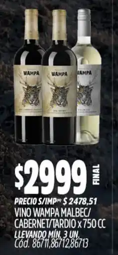 Supermercados Yaguar Wampa vino malbec/cabernet/tardio oferta