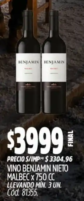 Supermercados Yaguar Benjamin vino malbec oferta