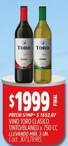 Supermercados Yaguar Toro vino clasico tinto/blanco oferta
