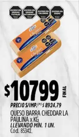 Supermercados Yaguar La paulina queso barra cheddar oferta