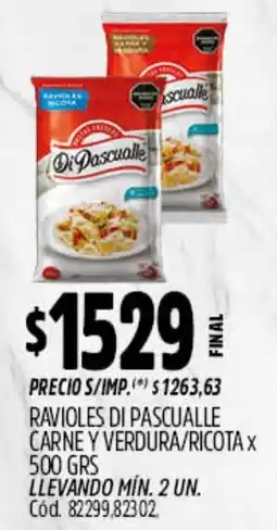 Supermercados Yaguar Di Pascualle ravioles carne y verdura/ricota oferta
