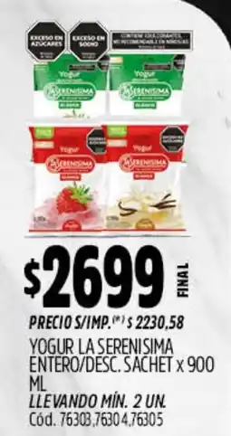 Supermercados Yaguar La serenisima yogur entero/desc. sachet oferta