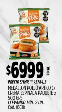 Supermercados Yaguar Medallón pollo artico c/ crema espinaca oferta
