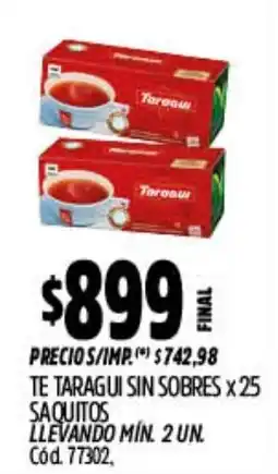Supermercados Yaguar Taragui te sin sobres oferta
