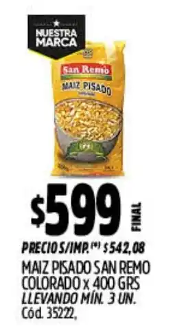 Supermercados Yaguar San remo maiz pisado oferta