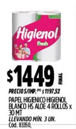 Supermercados Yaguar Higienol papel higienico higienol blanco hs aloe oferta