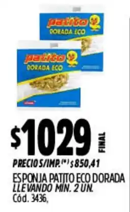 Supermercados Yaguar Patito esponja eco dorada oferta