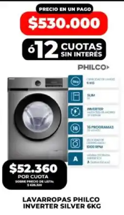 Supermayorista Vital Philco lavarropas inverter silver 6kg oferta