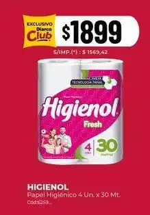 Diarco Higienol - papel higiénico 4 un. x 30 mt oferta