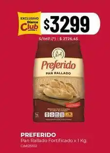 Diarco Preferido - pan rallado fortificado x 1 kg. c od25102 oferta