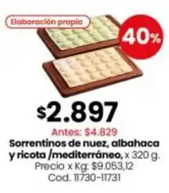 Coto Sorrentinos de nuez, albahaca y ricota / mediterráneo, x 320 g. cod. 11730-11731 oferta