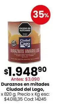Coto Ciudad del lago - duraznos en mitades oferta