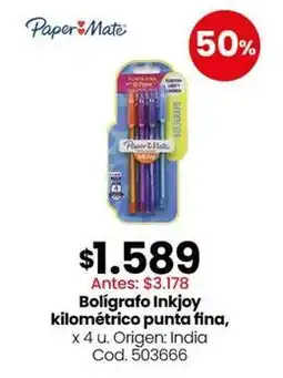 Coto Paper mate - bolígrafo inkjoy kilométrico punta fina, x 4 u. cod. 503666 oferta