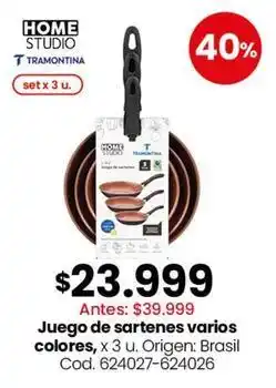 Tramontina - juego de sartenes varios colores, x 3 u. cod. 624027-624026