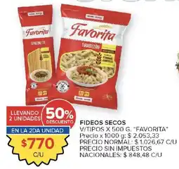 Carrefour Favorita fideos secos oferta
