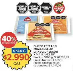 Carrefour Adler queso feteado mozzarella/danbo/cheddar oferta