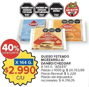 Carrefour Adler queso feteado mozzarella/danbo/cheddar oferta
