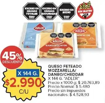 Carrefour Market Adler queso feteado mozzarella/danbo/cheddar oferta