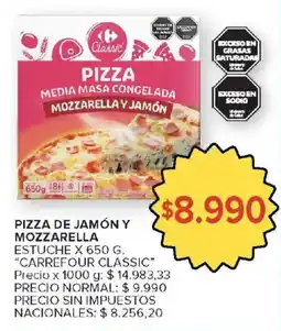 Carrefour Carrefour classic pizza media masa congelada mozzarella y jamón oferta