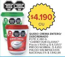 Carrefour Carrefour classic queso crema entero/ descremado oferta